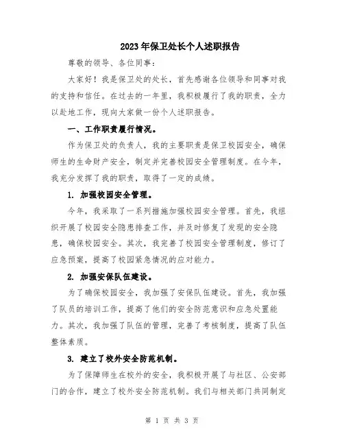 2023年保卫处长个人述职报告