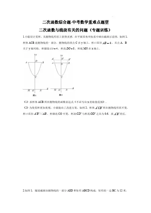 二次函数综合题--二次函数与线段有关的问题(原卷版)-中考数学重难点题型专题汇总