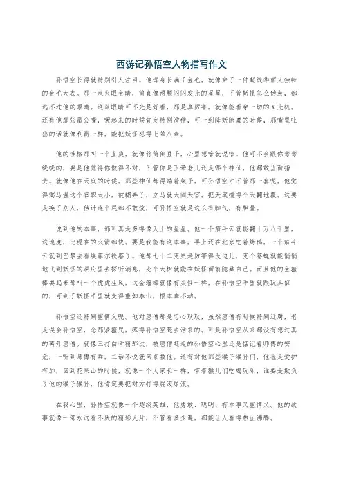 西游记孙悟空人物描写作文