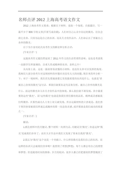 名师点评2012上海高考语文作文