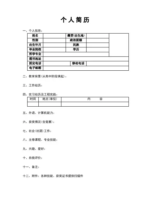 大学生简历表格大全