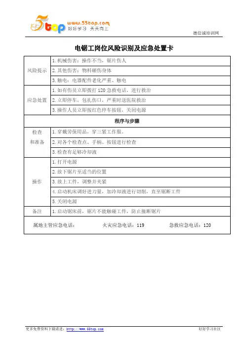 电锯工岗位风险识别及应急处置卡