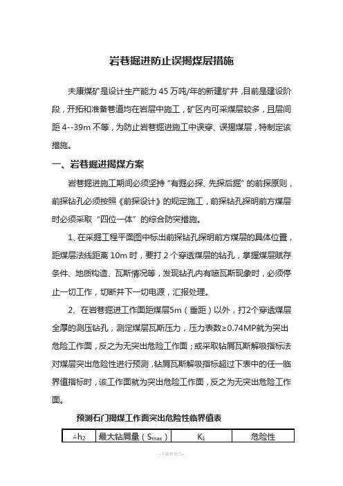 岩巷掘进防止误揭煤层措施