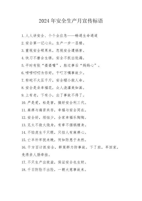 2024年《安全生产月》宣传标语  (4份)