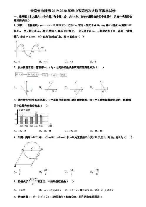 云南省曲靖市2019-2020学年中考第五次大联考数学试卷含解析