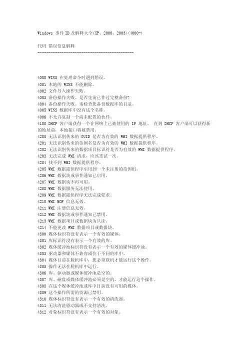 Windows事件ID及解释大全（XP、2000、2003）（