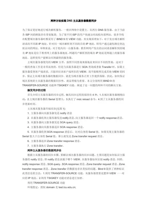 两种方法实现DNS主从服务器数据同步