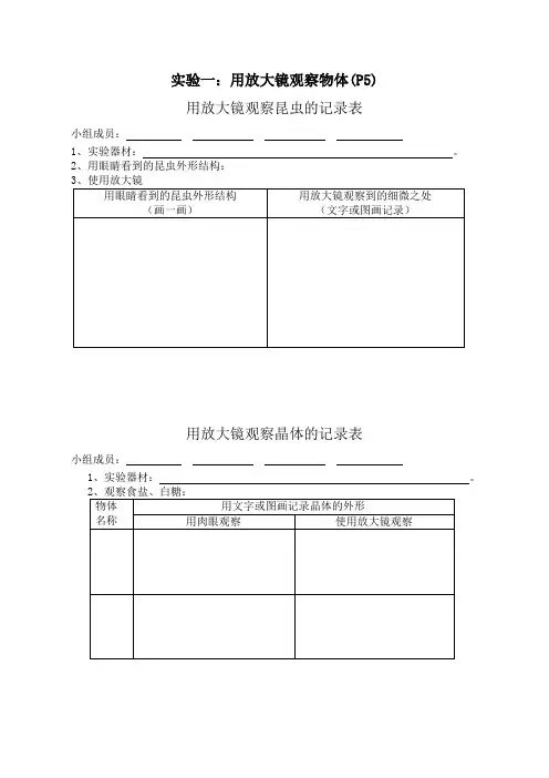 小学科学六年级下册学生必做实验活动记录单