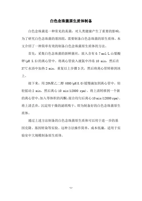 白色念珠菌原生质体制备