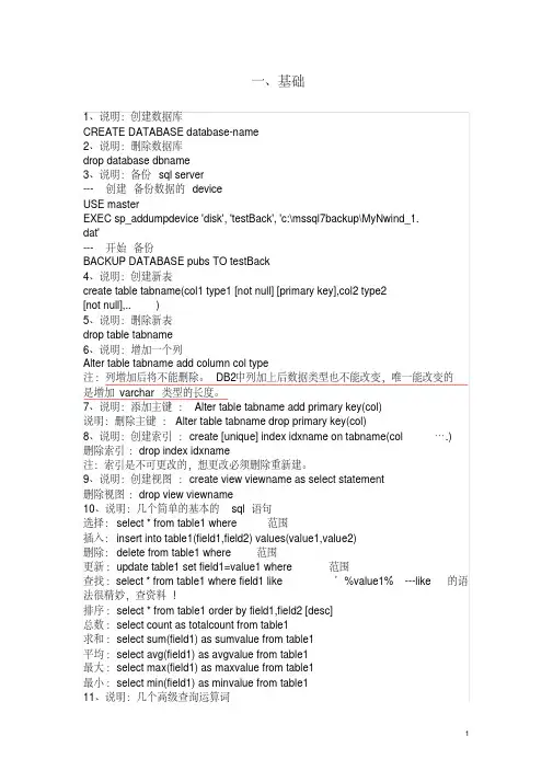 (完整版)经典SQL语句大全