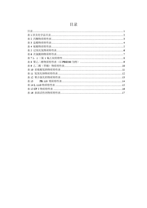 十六种常见危险化学品理化特性