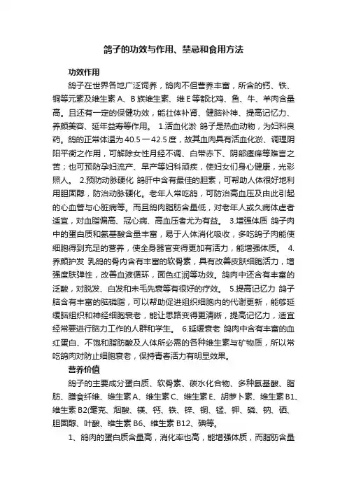 鸽子的功效与作用、禁忌和食用方法