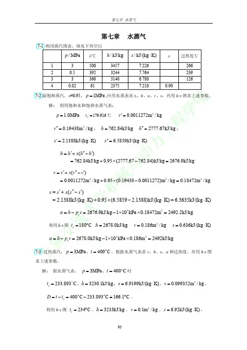 工程热力学 课后习题答案  可打印 第三版 第七章