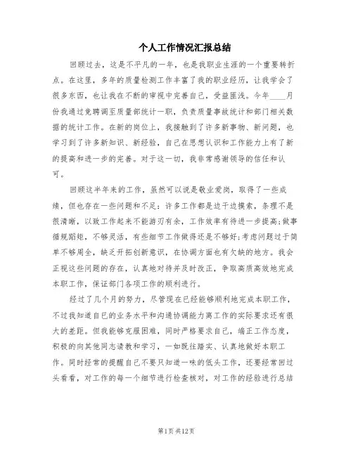 个人工作情况汇报总结(4篇)