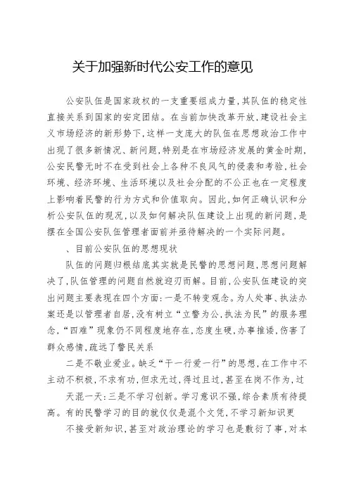 关于加强新时代公安工作的意见