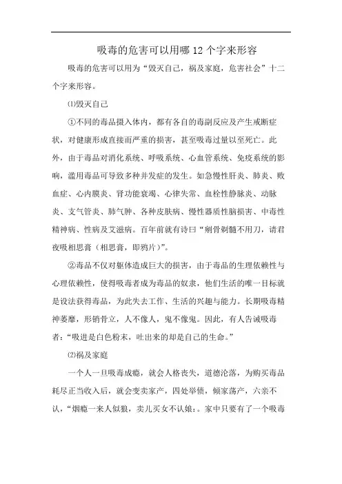 吸毒的危害可以用哪12个字来形容