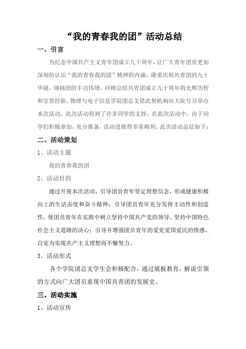 “我的青春我的团”活动总结