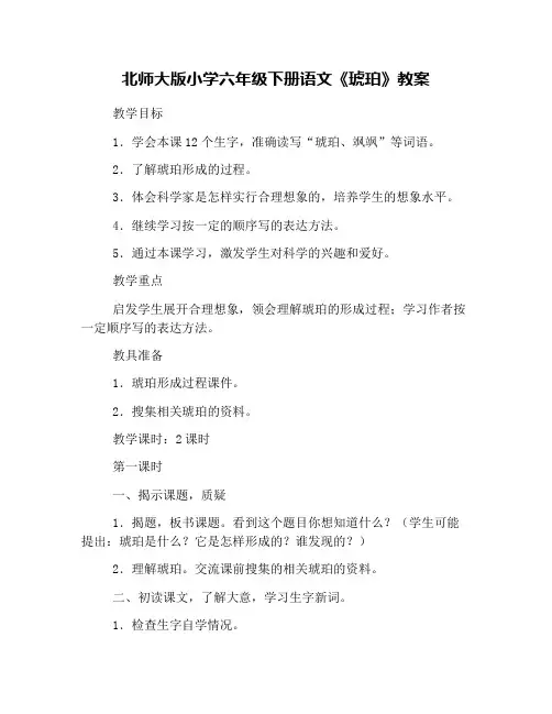 北师大版小学六年级下册语文《琥珀》教案