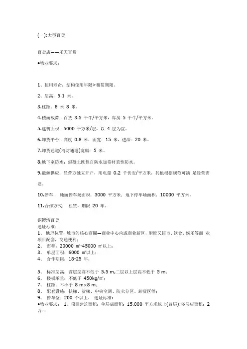 百货、超市商业指标要求