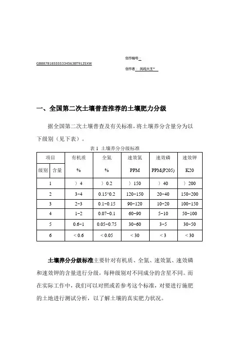 土壤肥力分级指标