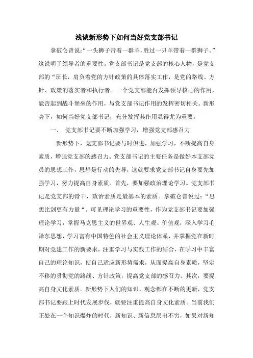 浅谈新形势下如何当好党支部书记