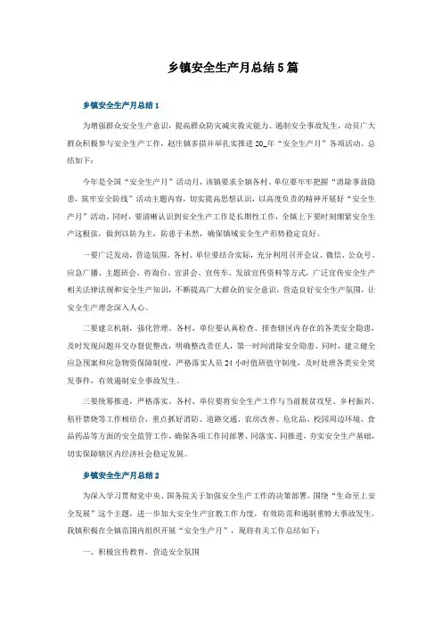 乡镇安全生产月总结5篇