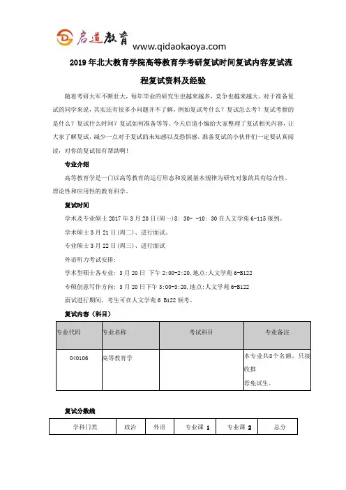 2019年北大教育学院高等教育学考研复试时间复试内容复试流程复试资料及经验