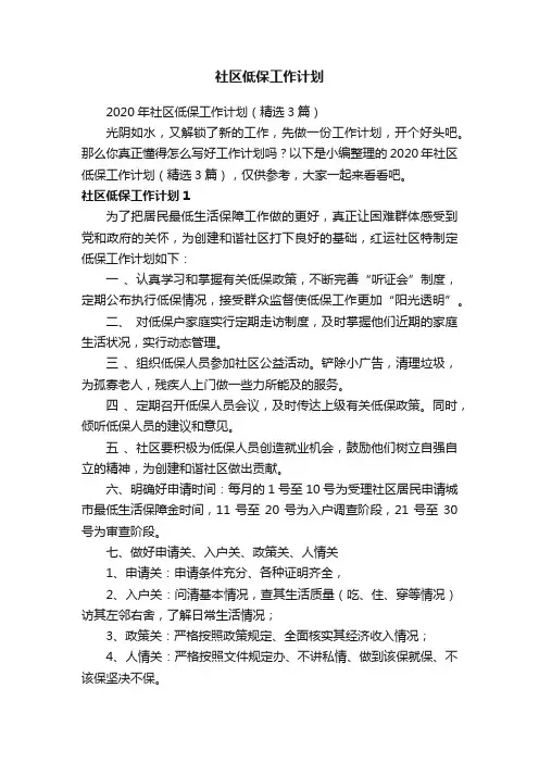 2020年社区低保工作计划（精选3篇）