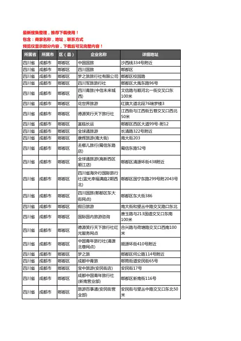 新版四川省成都市郫都区旅行社企业公司商家户名录单联系方式地址大全116家