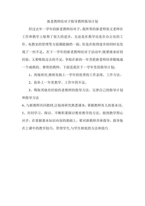新老教师结对子指导教师指导计划