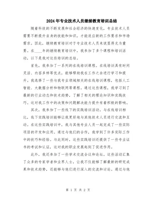2024年专业技术人员继续教育培训总结