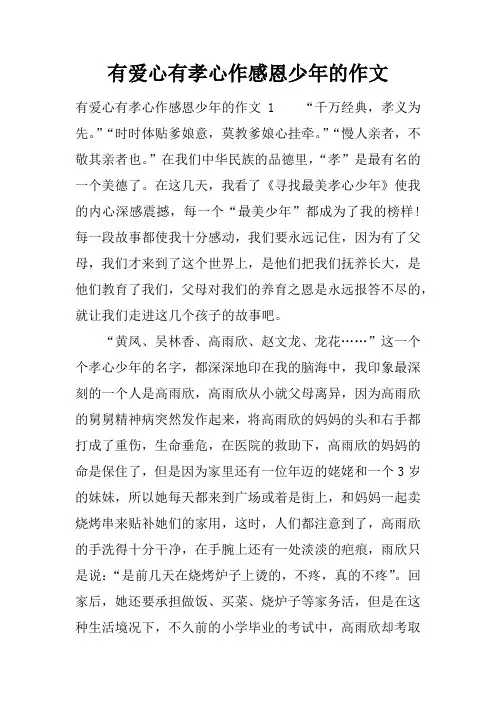 有爱心有孝心作感恩少年的作文