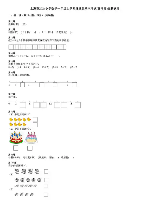 上海市2024小学数学一年级上学期统编版期末考试(备考卷)完整试卷