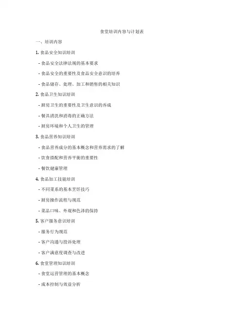 食堂培训内容与计划表