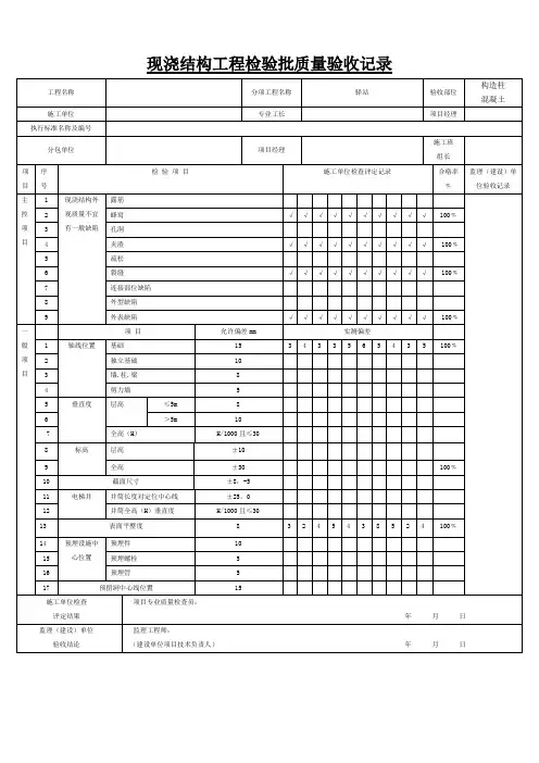 现浇结构工程检验批质量验收记录