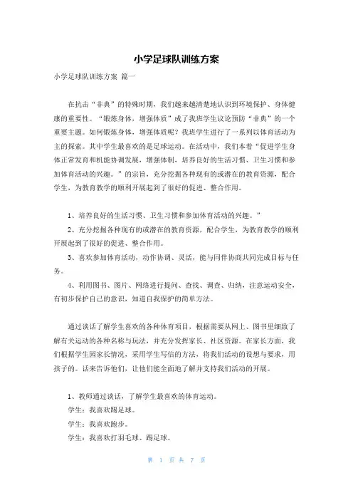 小学足球队训练方案