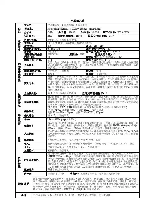 甲基苯乙烯化学品安全技术说明书MSDS