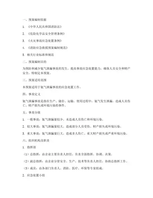 氨气泄漏消防处置预案