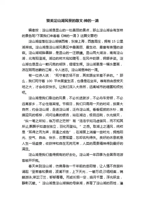 赞美淀山湖风景的散文：神的一滴