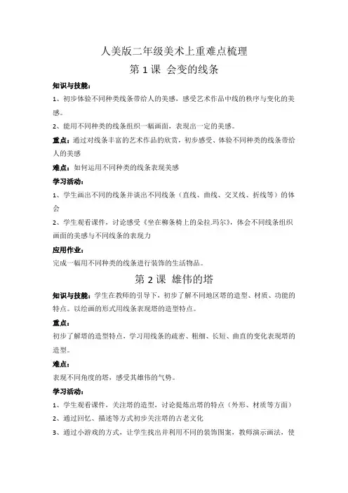 美术二年级上册  重点 难点梳理