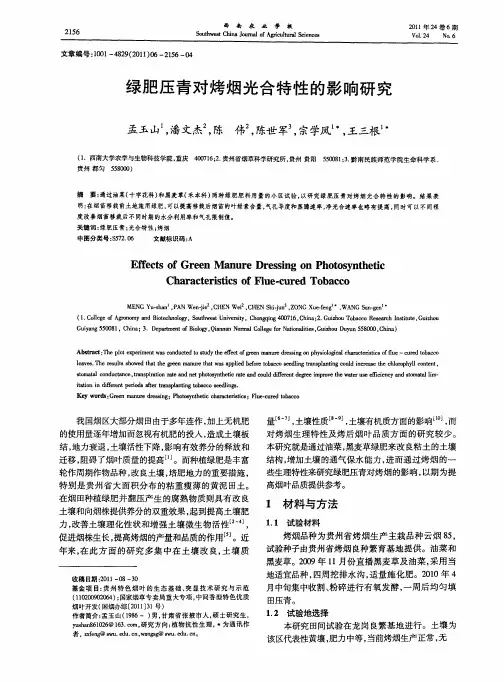 绿肥压青对烤烟光合特性的影响研究
