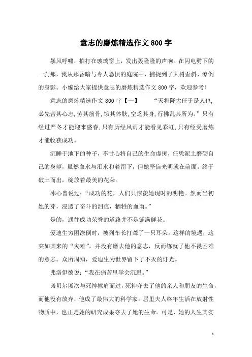意志的磨炼精选作文800字