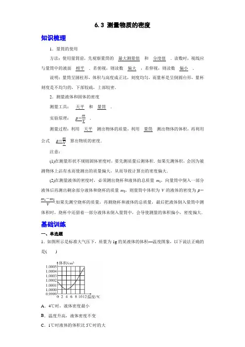 人教版物理八年级上册 6-3 测量物质的密度 同步练习(解析版)