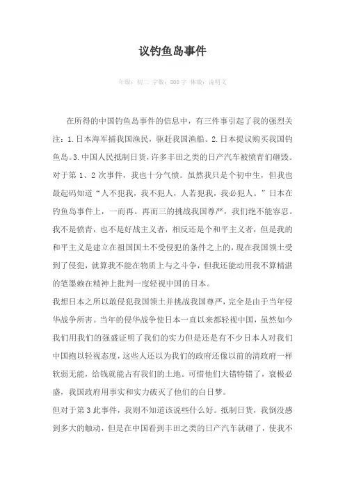 议钓鱼岛事件800字作文
