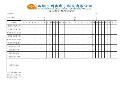 设备维护保养记录卡