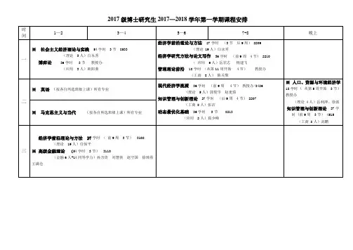 2017级博士研究生20172018学年第一学期课程安排