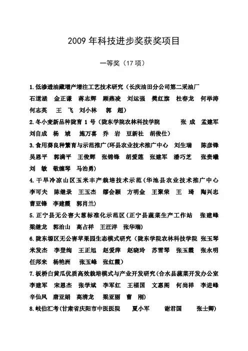 2009年科技进步奖获奖项目
