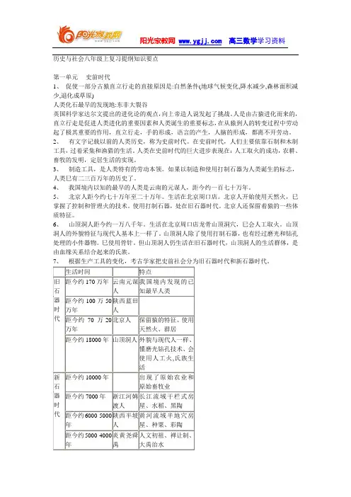 【强烈推荐】历史与社会八年级上复习提纲知识要点