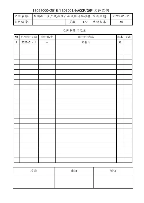 药品车间冻干生产线共线产品风险评估报告