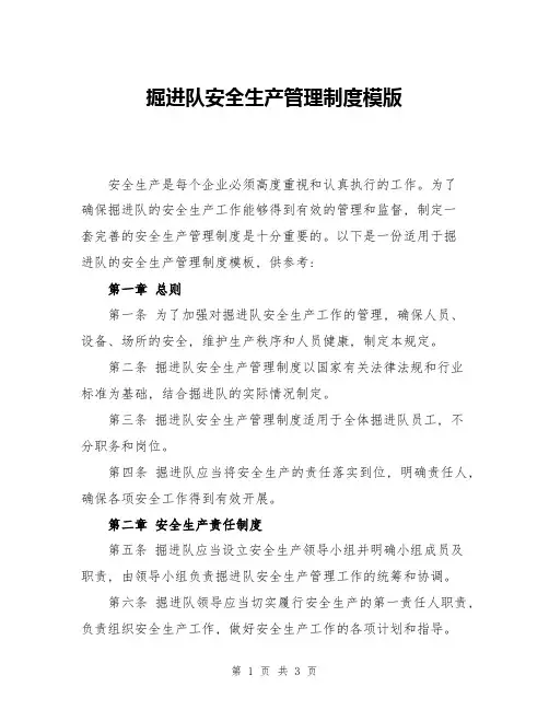 掘进队安全生产管理制度模版